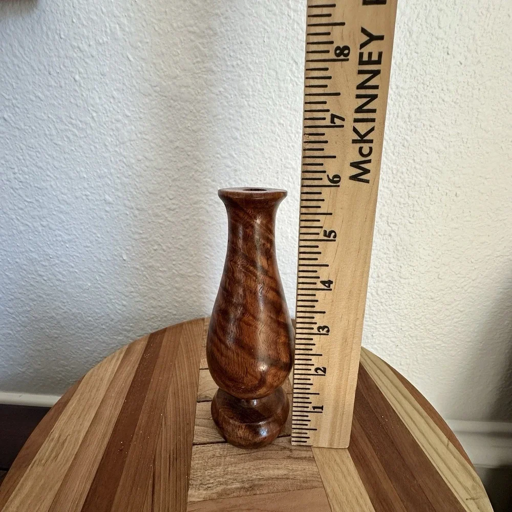 VTG Artisan Crafted Handmade Banded Wood Grain Vase 5.875 Inch Signed MCM Smooth